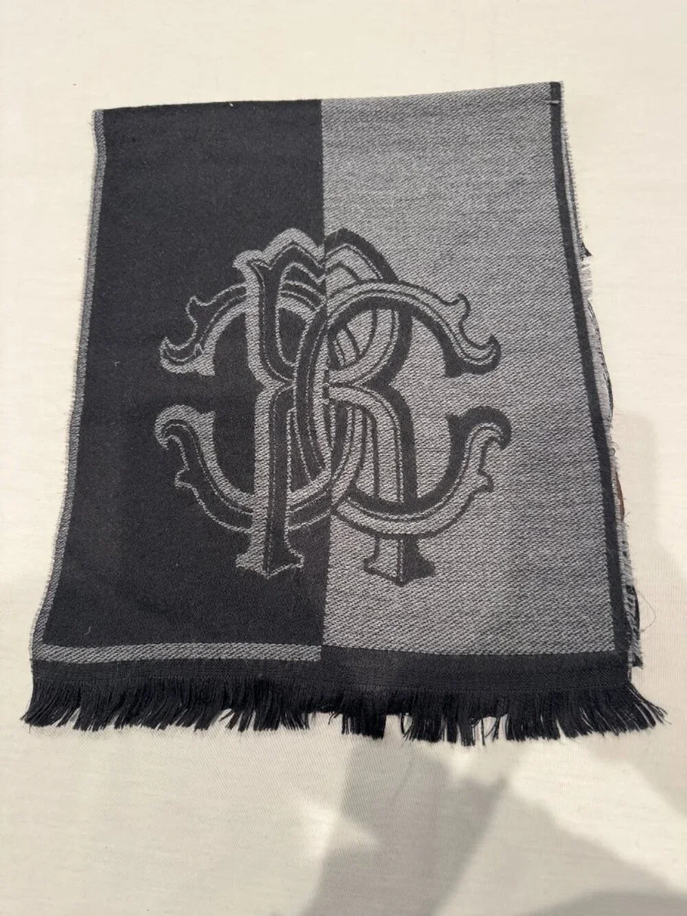 Roberto Cavalli black and grey two-tone mens scarf